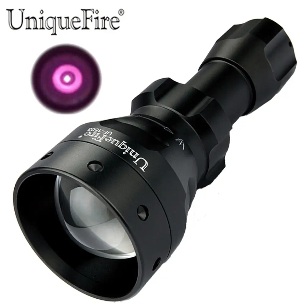 

UniqueFire Black Flashlight UF-1503 IR 940nm Led Light 50mm Convex Lens Aluminum Torch Zoom 3 Modes Rechargeable Battery Lamp