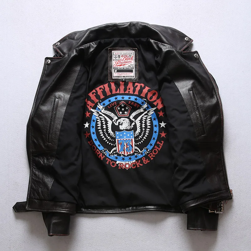 AFF-10 RockCanRoll Super Quality Coat Genuine Cow Leather Cowhide Stylish Durable Vintage Jacket