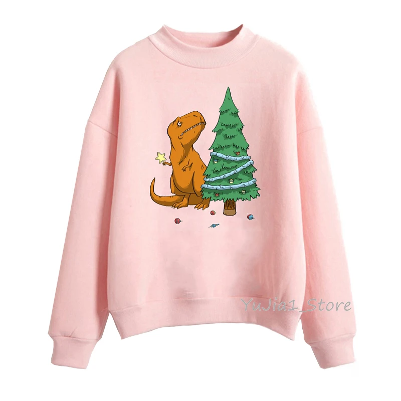 Winter 2021 Dinosaurs and Christmas trees animal print sweatshirt women funny cute hoodie woman streetwear hip hop rock hoodies