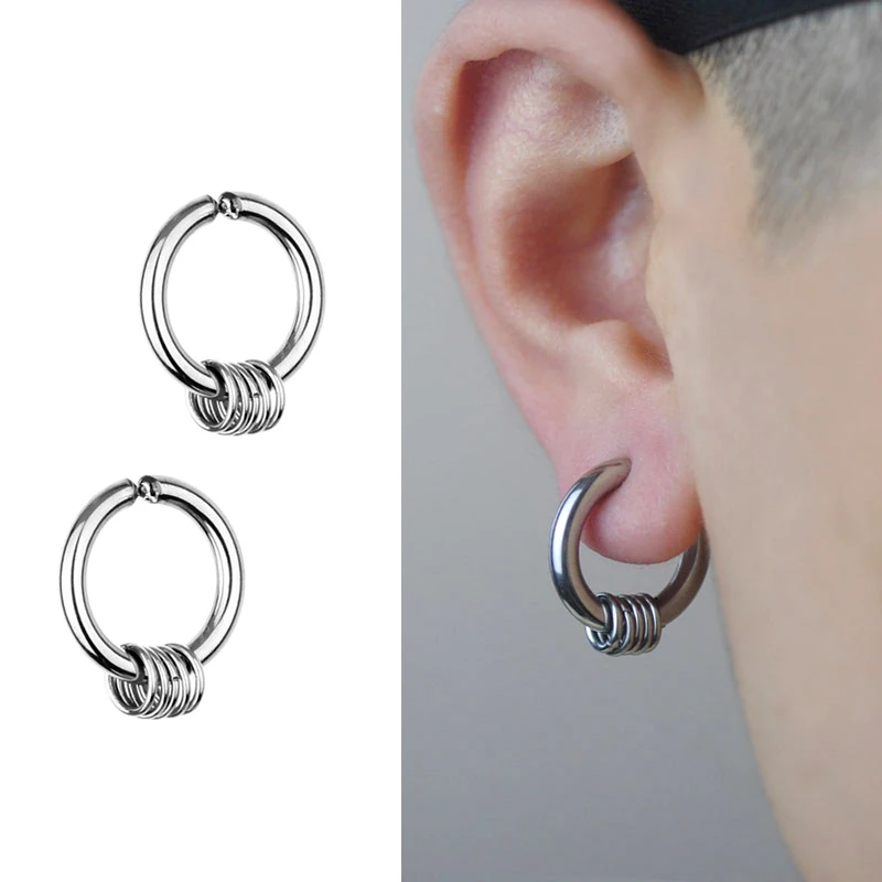 Fake Hoops Men\'s Stainless Steel Painless Clip on Ear Earrings for Teens Women Male Punk Cool Stuff Non Piercing Without Holes
