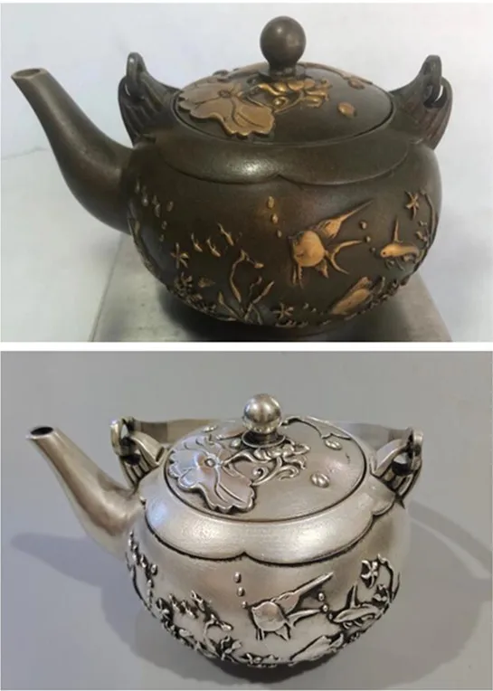 

Chinese pure copper Lotus lotus leaf Fish teapot crafts statue