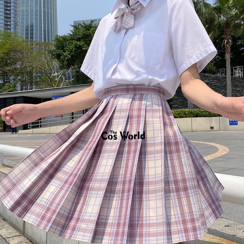 Saia plissada de cintura alta para meninas, rosa grande, vestido feminino de xadrez, uniforme escolar jk, panos de estudantes