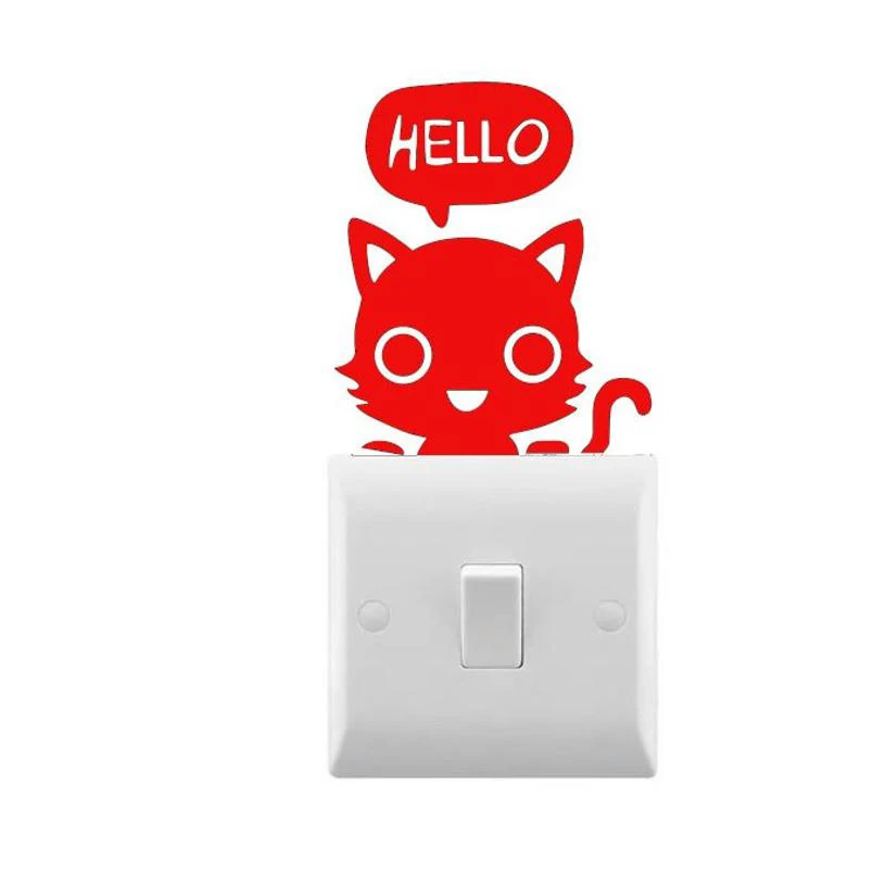 Novelty Cat Saying Hello Small light switch Sticker Novelty Sleeping Small light switch Decal Vinyl Removable Wall Decor C516