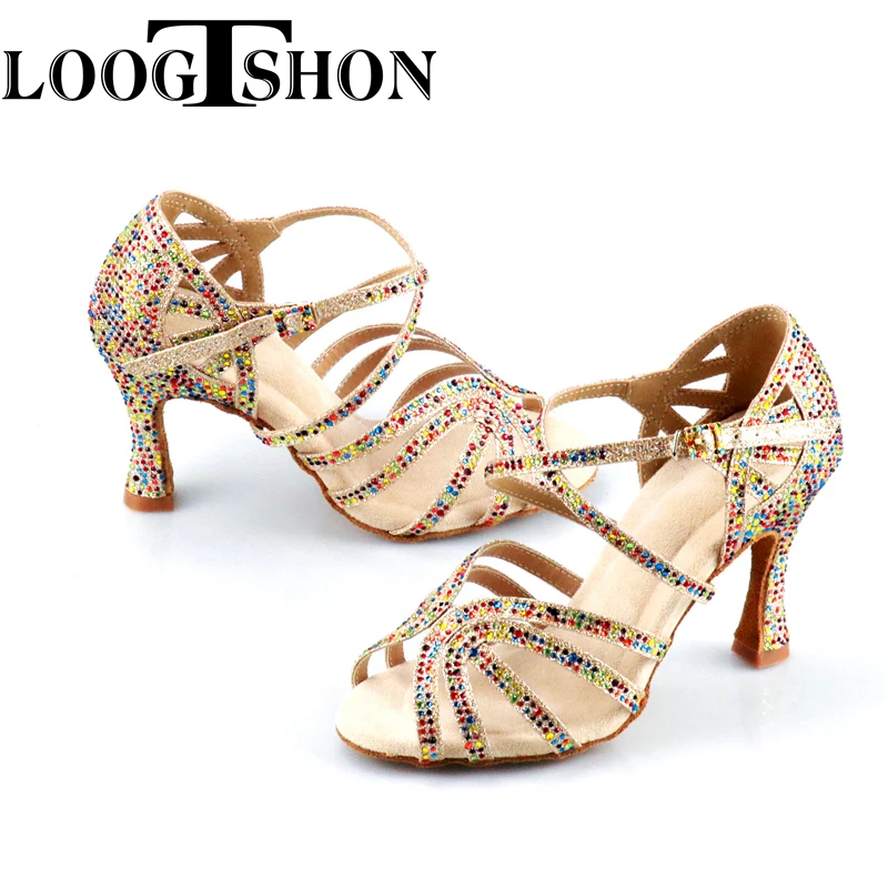 Loogtshon Hot sale ladies professional dance shoes ballroom dance shoes ladies latin dance shoes high heels 5Cm-10cm