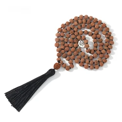 108 Orginal Rudraksha Mala Beads Yoga Meditation Tassel Japamala Necklace for Women Pendant With Black Tassel