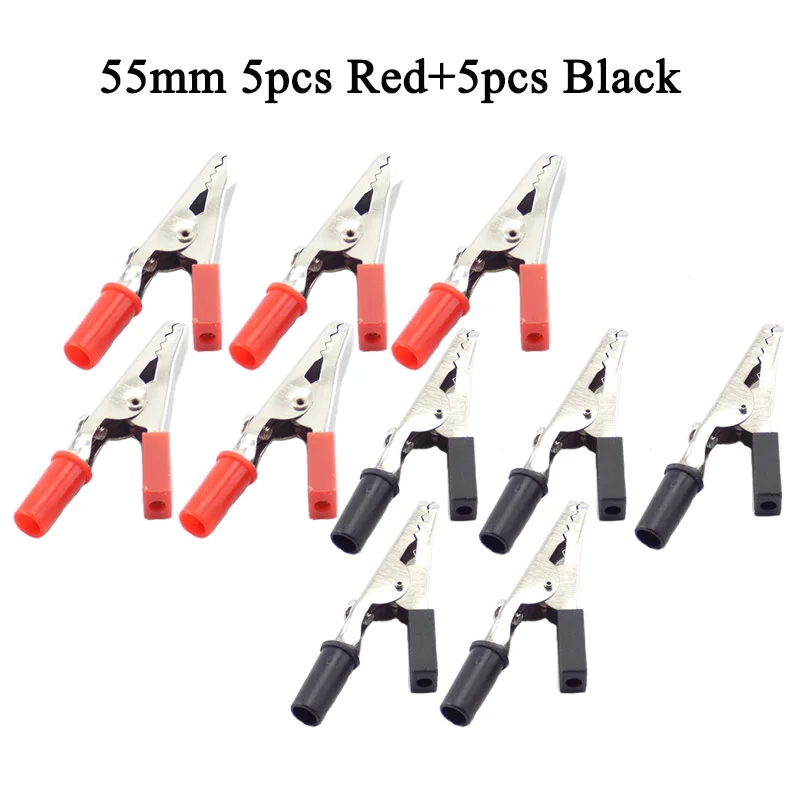 10pcs 55mm 5A Plastic Handle Alligator clips Crocodile Test Connector Test Probe Metal Clips Electrical DIY Tools