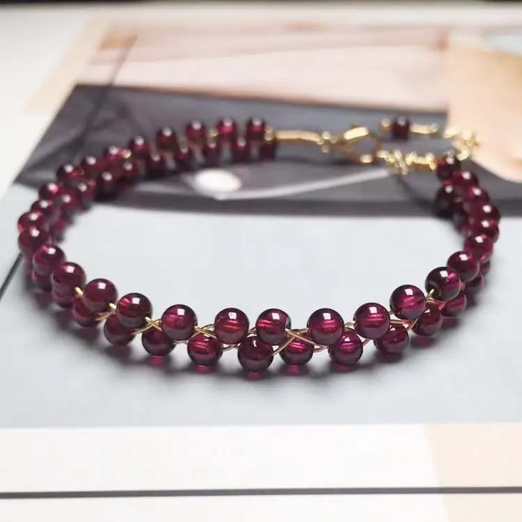 Natural garnet beads bracelet 14k wire wrapped stone bracelet chain jewelry