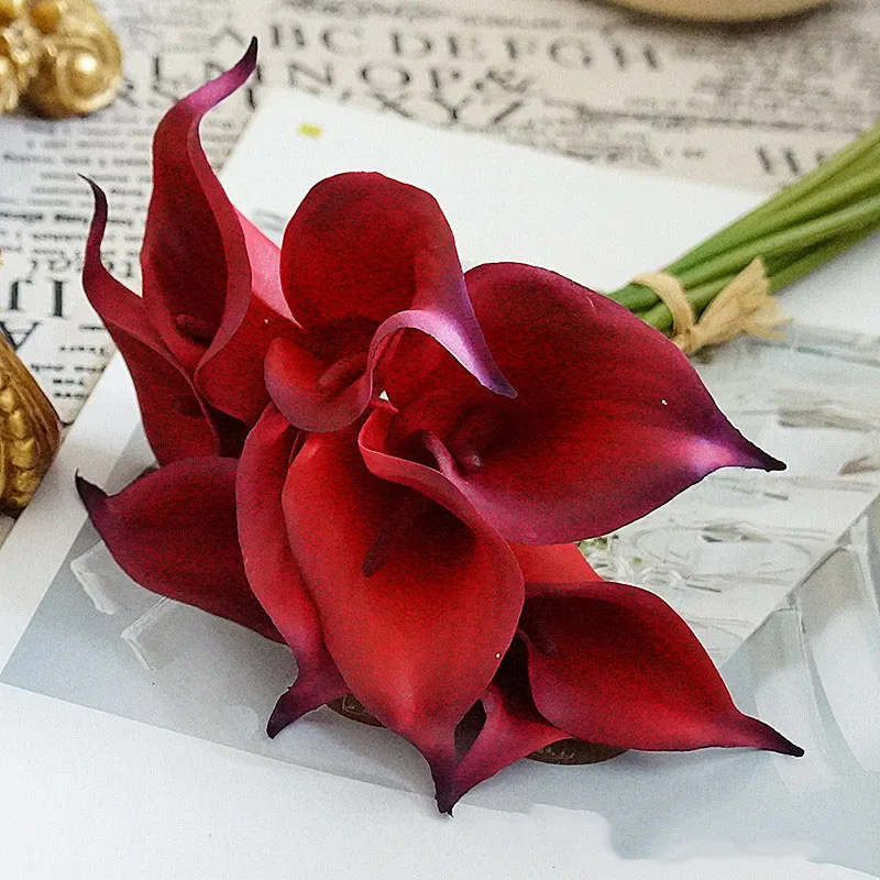 9-teiliges Set Künstliche Mini-Kallalilien aus Latex, Kunstblumen, Brautstrauß, DIY Hochzeitsblumenwand, Hintergrund, Heimdekoration – Detail 17