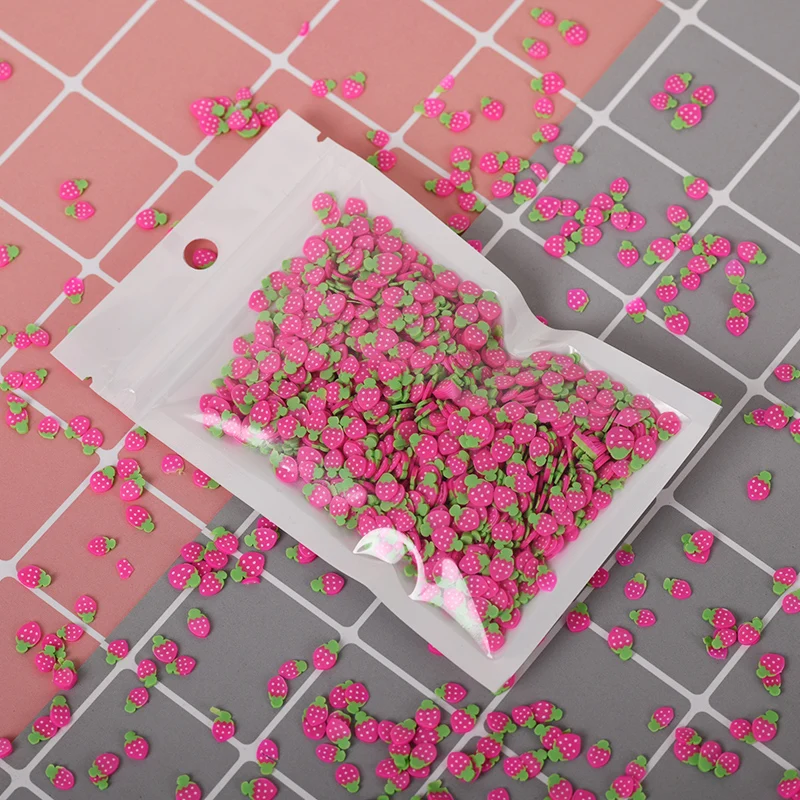 20 g/partii truskawki liście plastry polimeru Hot Clay Sprinkles Scrapbooking zdobienie paznokci dekoracje DIY szlam napełniania akcesoria 5mm