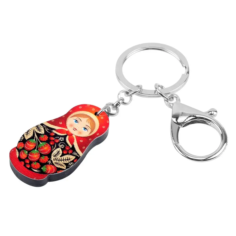 Bonsny Acrylic Anime Matryoshka Russian Doll Girl Key Chains Key Rings Bag Car Purse Decorations Keychains For Women Girls Gift