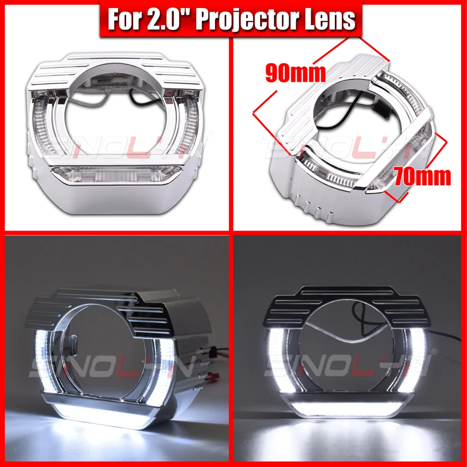 Sinolyn LED Angel Eyes Headlight Lens Shrouds Bezels For 1.8/2.0 H1 Bi Xenon Projector Lens Dust Bezels Retrofit Accessories DIY
