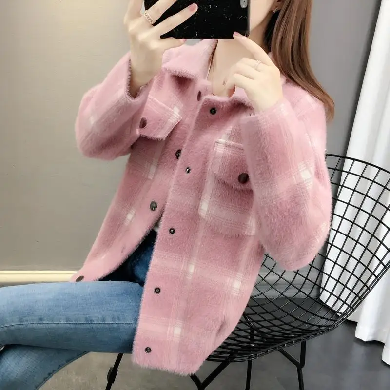 

Spring Autumn New Women's Sweater Coat Thick Warm Female Mink Cashmere Knit Cardigan Ladies Short Jacket Outerwear Top Mujer 604