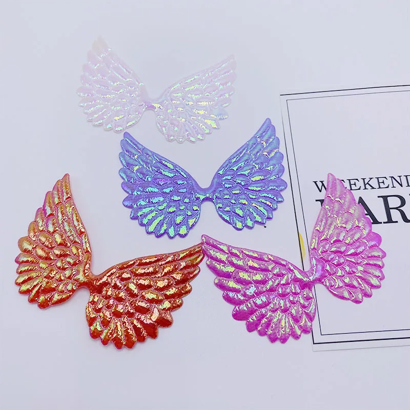 40Pcs/Lot 9*6.5CM AB Fabric Double Sided Angel Wings Padded Appliques For DIY Children Hair Clip Accessories And Garment Patches