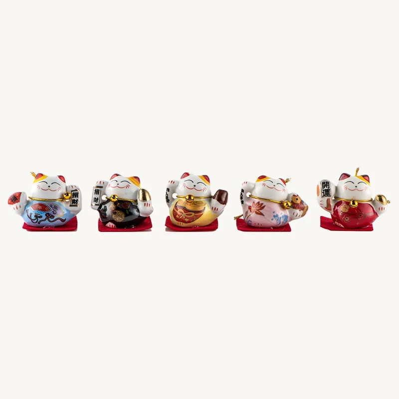 Set 5 PCS Maneki Neko Customized Mini Ceramic Lucky Cat 4.5x4.5x5cm Creative Cute Home Car Decor
