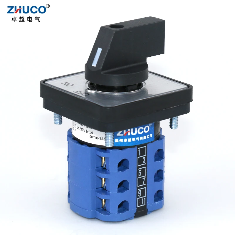 ZHUCO SZW26/LW26-20/C06.3 20A Three Pole Two Position 64X64 48X48 Mm Panel Selector Transfer Rotary Cam Universal Switch ON OFF