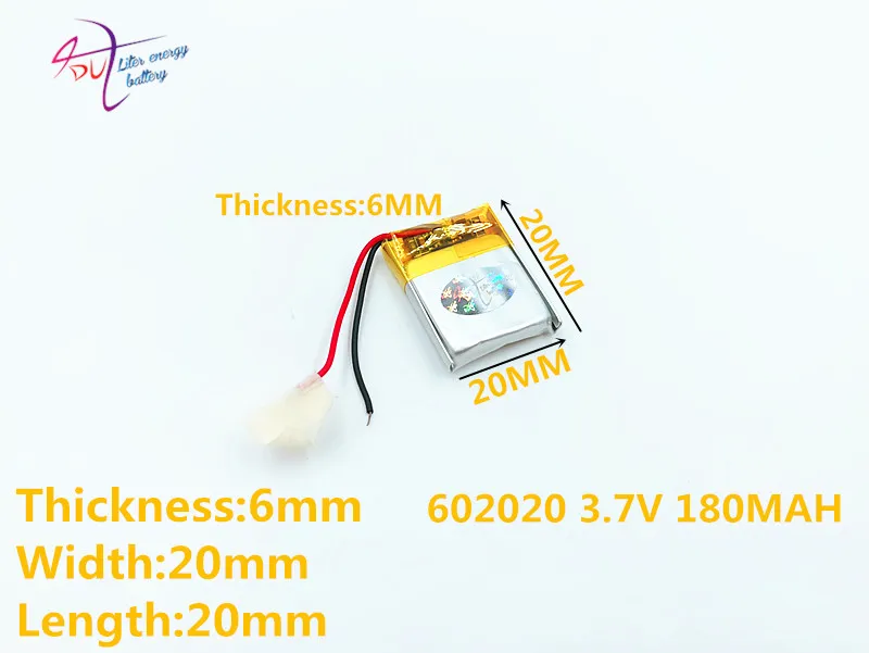 Baterias de lítio polímero de lítio, 3.7v 180mah 602020, li-po, bateria recarregável de íon li, para mp3 mp4 mp5 gps bluet móvel