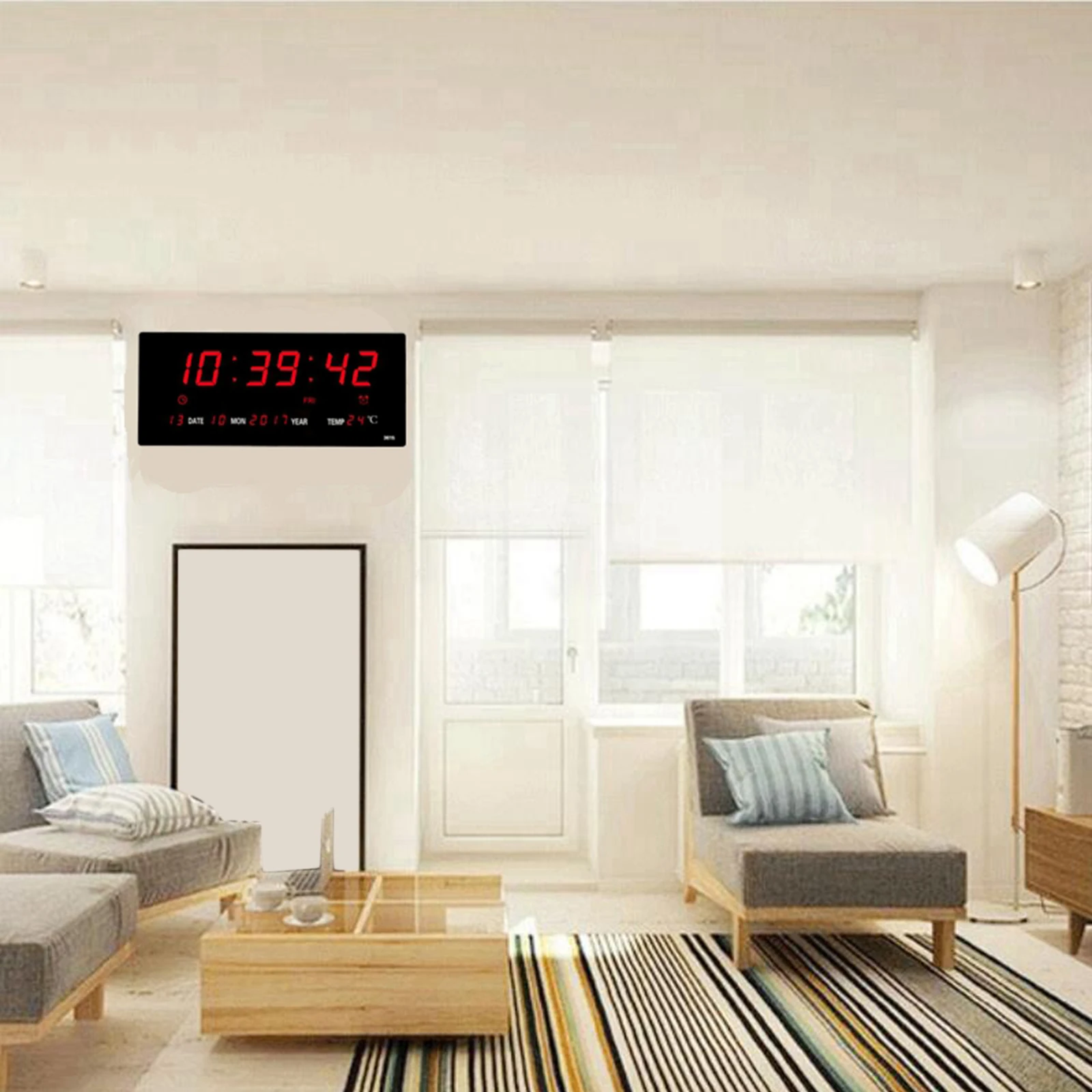 Extra Big Screen LED Office Wall Clock 12H 24H Calendar -Time - Days - Week - Year Temperature Meter Projection Clocks USB