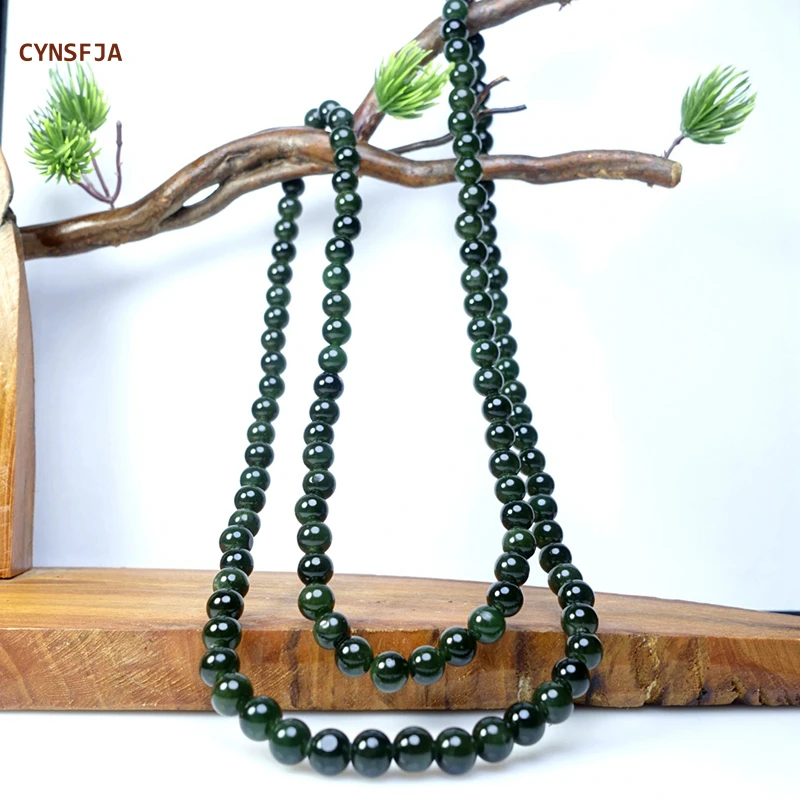 

CYNSFJA New Real Certified Natural Hetian Jade Necklace Nephrite Unisex Rosary Tasbih 8mm 108 Beads Dark Green High Quality