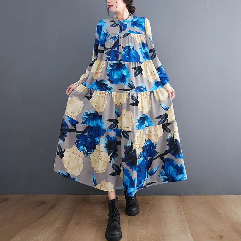 Max LuLu New 2022 Spring Women Print Design Floral Loose Dresses European Style Ladies Casual Vintage Long Vestidos Button Derss