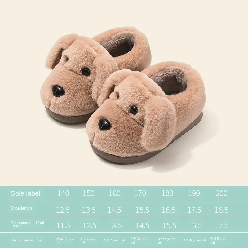 

Boy Girls Plush Animal Puppy Slippers 2021Winter Baby Boys Plus Velvet Warm Children'S Indoor Home Shoes Non-Slip Pvc