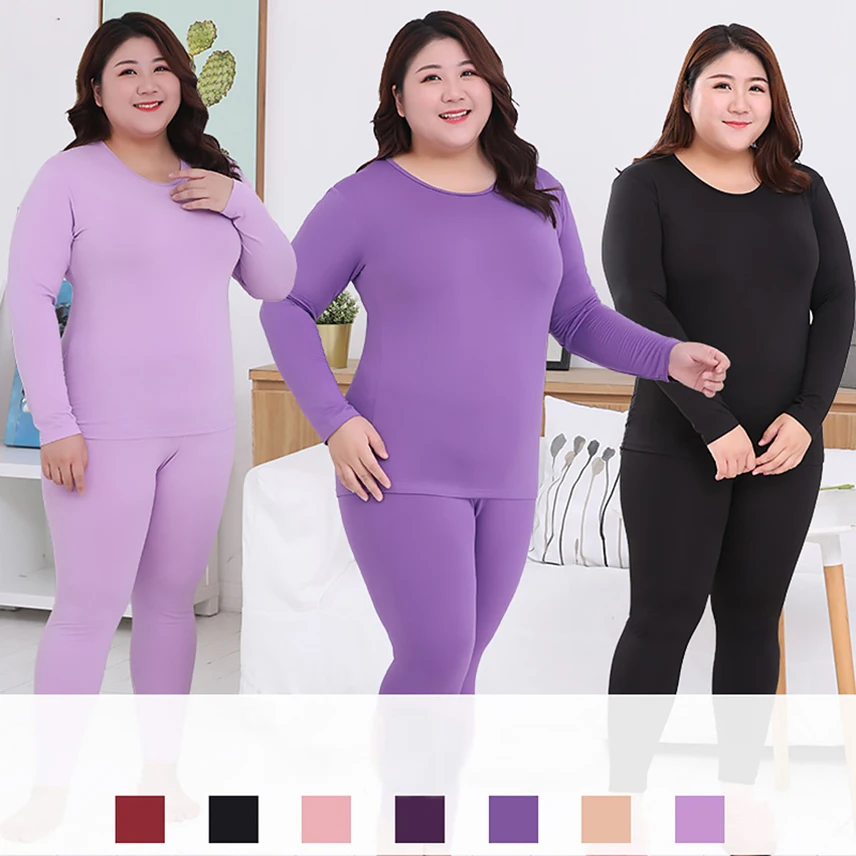 

Thermal Underwear Suit Women Autumn Winter Solid Warm Long Johns Blouse Pants Thermal Elastic Intimates Clothing Plus Size