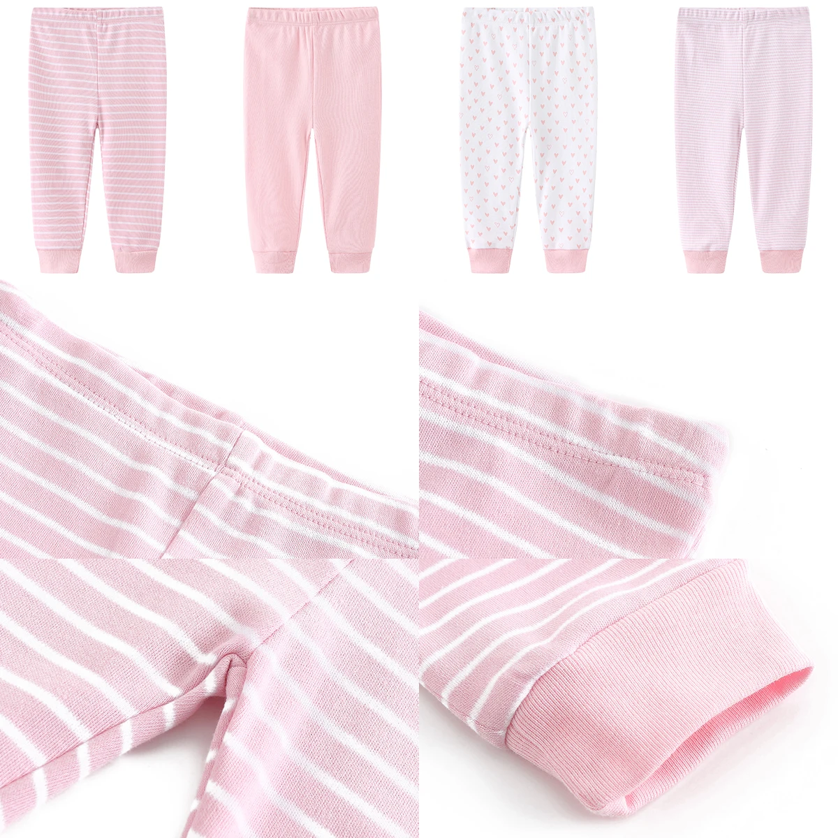 Newborn Baby Girl Boy Pants 4Pcs/sets Striped Baby Long Leggings Cotton Trousers Unisex Pantalones 0-12M roupas de bebe