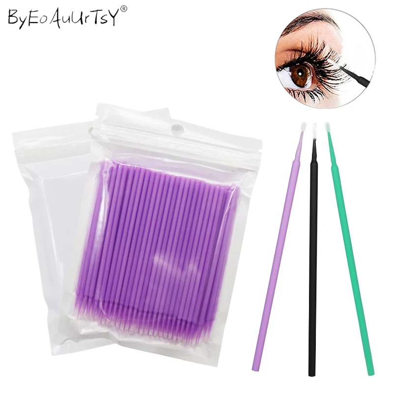 100 Pz/lotto Micro Spazzole Eye Lash Glue Pennelli Ciglia Estensione Lanugine Trasporto Usa E Getta Applicatori Spiedi Strumenti di Trucco