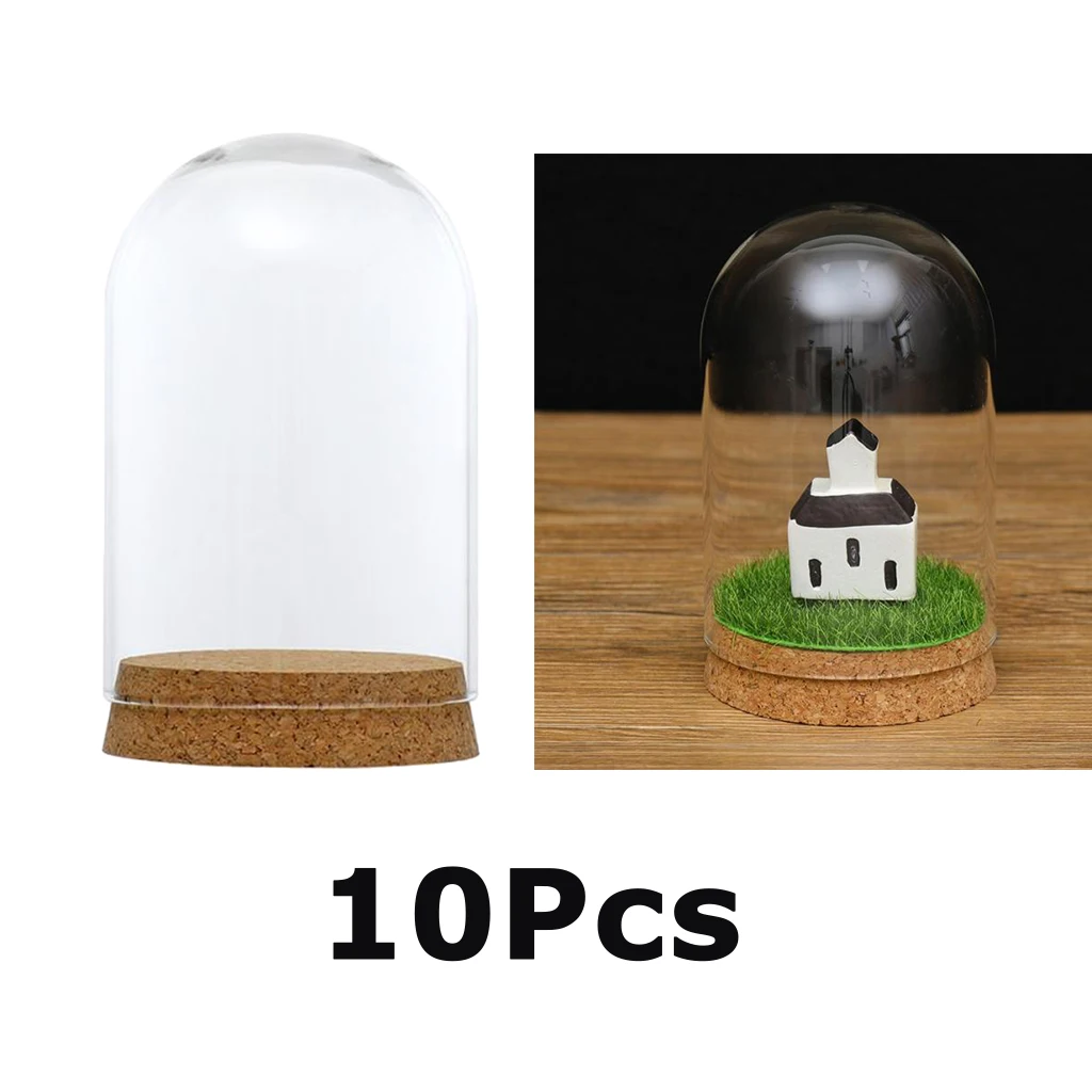 10Pcs Mini Clear Glass & Wood Cloche Bell Jar Centerpiece/Tabletop Display Case Wedding Decorations