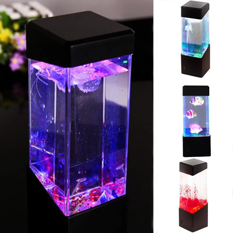 Led Night Light Jellyfish Tank Aquarium Style LED Lamp Sensory Autism Lava Lamp LED Desk Lamp Fish Colored Jelly Night Light