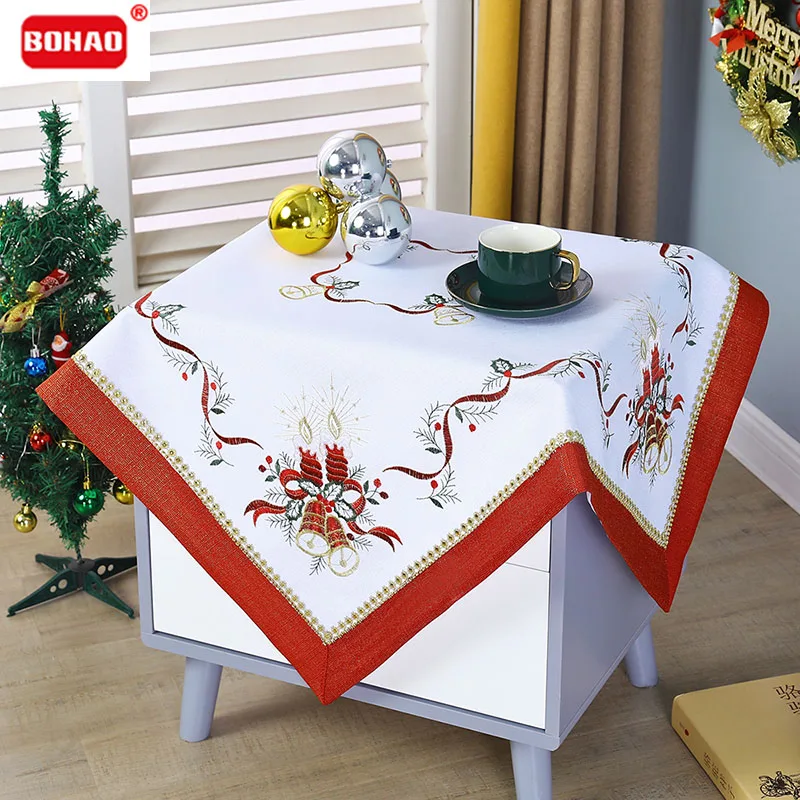 BOHAO Table Runner Christmas Decoration Tablecloth Gold  Decoration Tablecloth Red Straight Candle Silver Diamond Table Cover