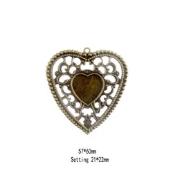 Retail 5Pcs Antique Bronze Filigree Heart Cameo Frame Settings Decoration DIY Wraps Connnector 6.5x5.6cm F0361