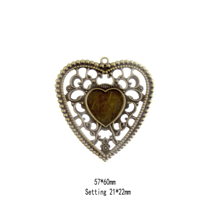 Free shipping Retail 5Pcs Antique Bronze Filigree Heart Cameo Frame Settings Decoration DIY Wraps Connnector 6.5x5.6cm F0361