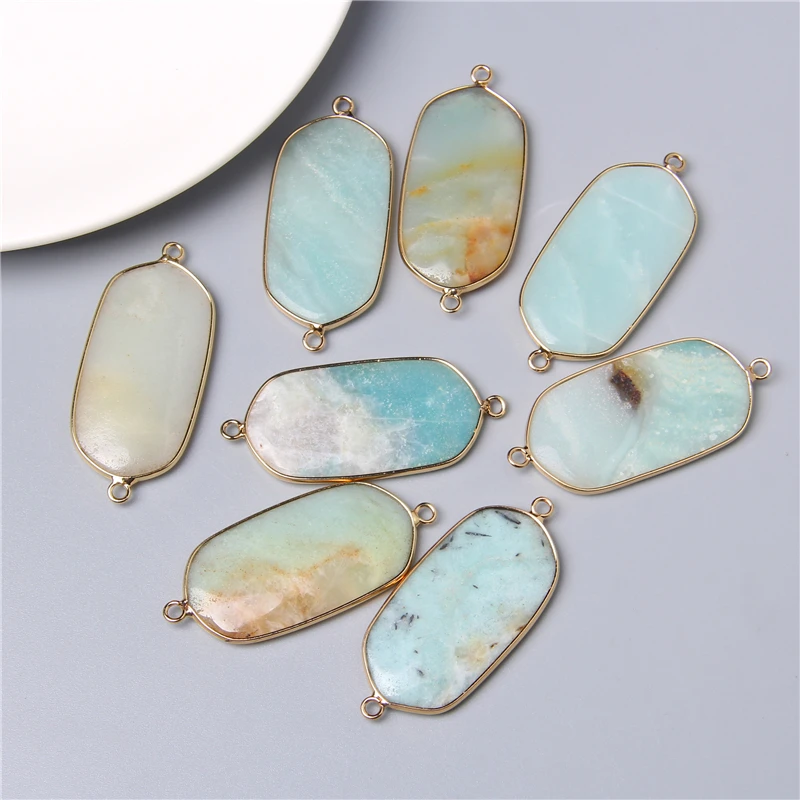 2pcs Natural blue amazonite stone pendants connector charm necklace bracelet earring connector Accessories blue stone pendants