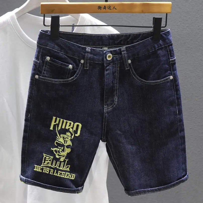 Men Black Denim Shorts Jeans Fit Casual Shorts High Quality Male Stretch Cotton Denim Jeans Shorts Elastic Knee Length Jeans