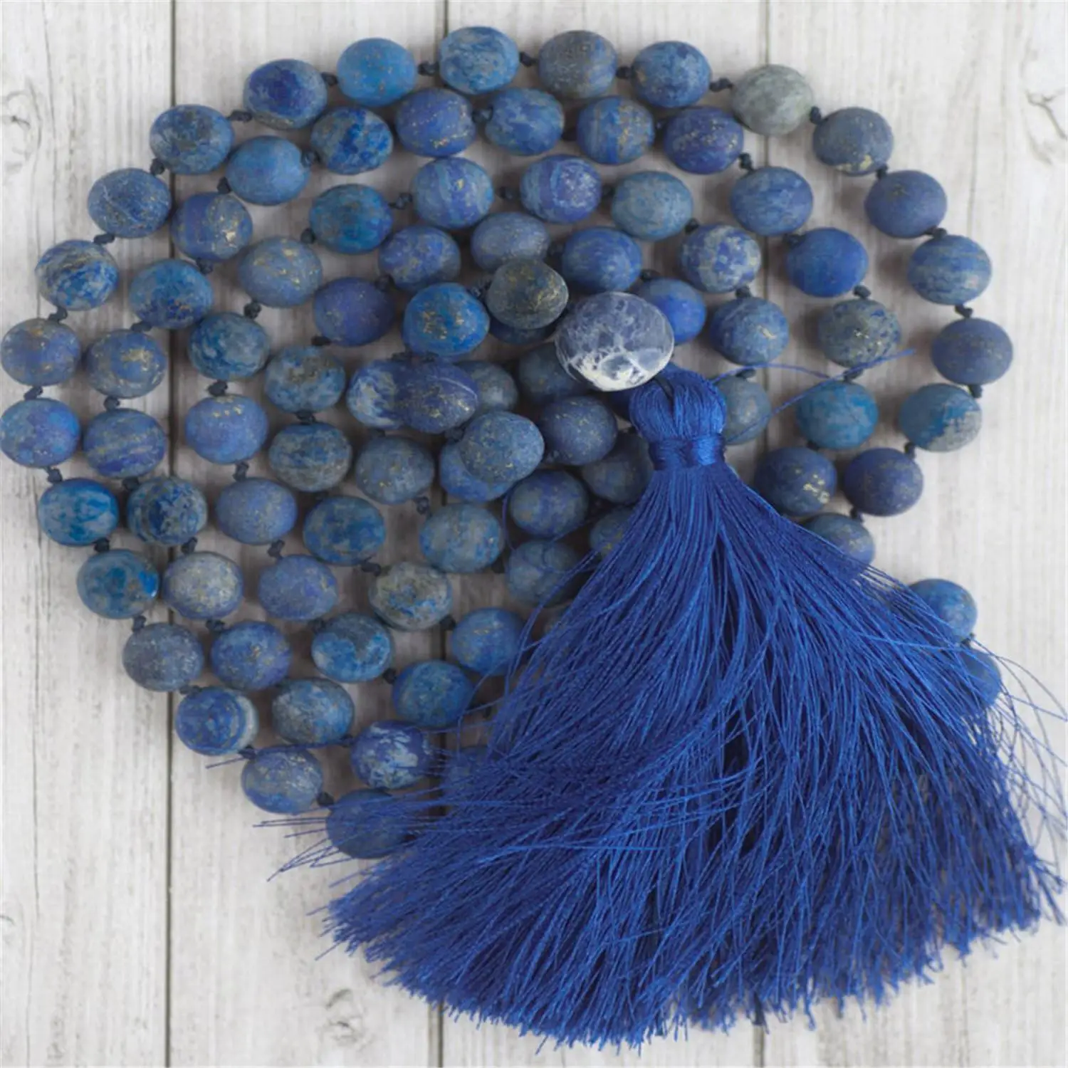 8mm Matte Lapis Lazuli Gemstone 108 Beads mala Necklace Retro Chakra Wristband Classic Spiritua Japa