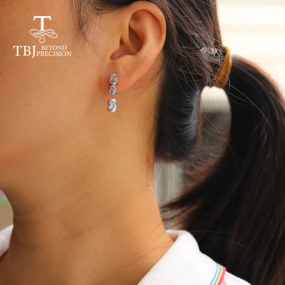 Imagem -06 - Tbj 925 Prata Esterlina Natural Aquamarine Anel Brincos Conjunto de Jóias Moda Feminino Diário Usar Jóias Finas