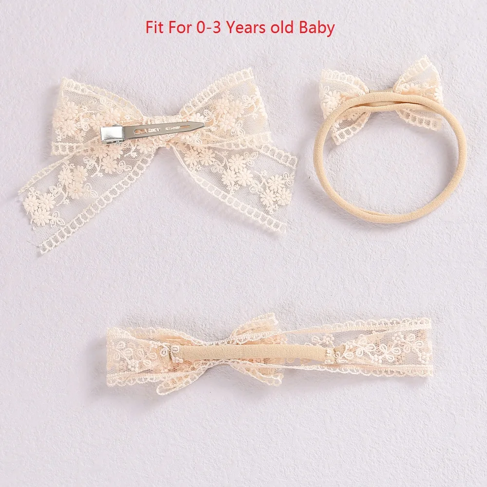 Lace Bows Baby Girl Headband With Baby Hair Clips Elastic Soft Hair Bands Kids Headwear Newborn Headbands Baby Hair Accessories