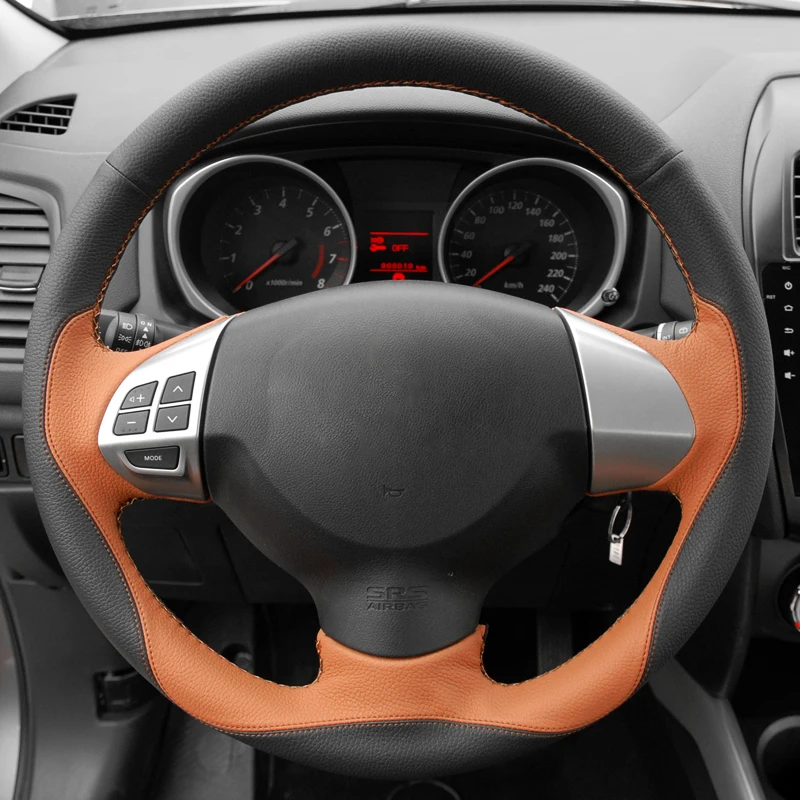 Shining wheat Black Genuine Leather Steering Wheel Cover for Mitsubishi Lancer X 10 2007-2015 Outlander 2006-2013 ASX 2010-2013