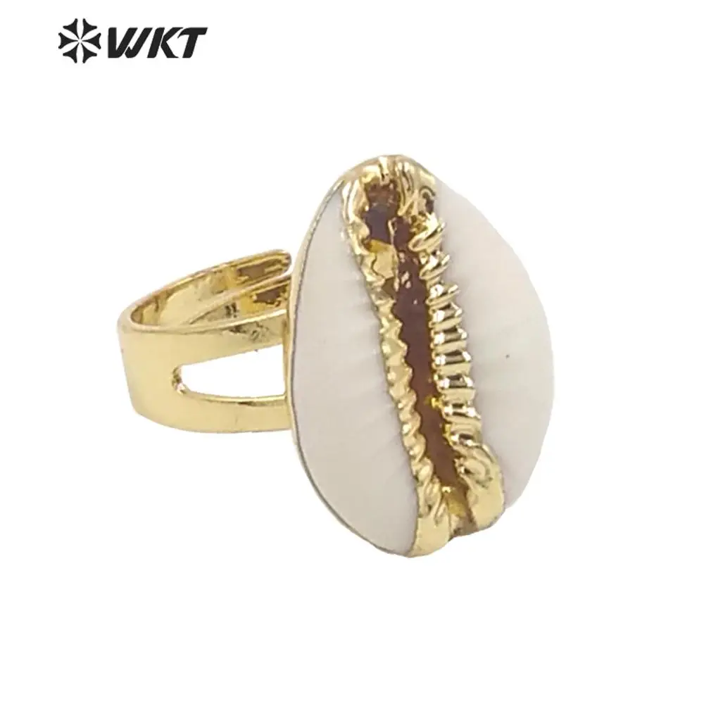 

WT-R249 New gold and sliver cowry ring ,wholesale 10pcs natural cowrie shell ring for women girl gift adjustable size