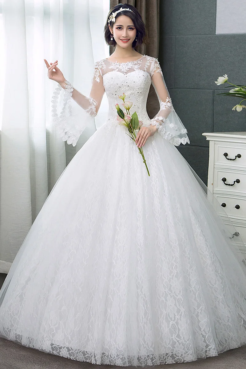 Robe de mariée princesse à lacets, manches longues, robe de mariée, robe de Rh, quel que soit