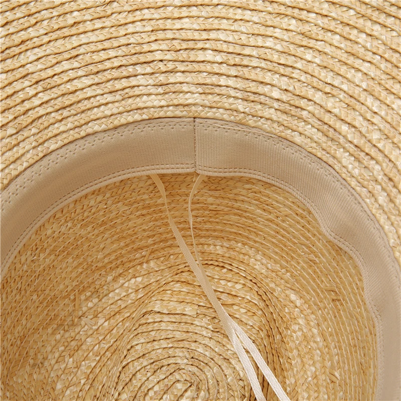 Sommerlicher Damen-Sonnenhut mit großem Band, Vintage-Design, breitkrempiger Strohhut, einfarbig, UV-Schutz, für Urlaub und Strand. – Detail 6