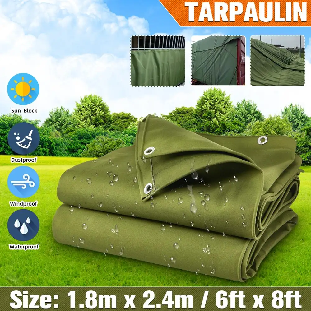 6x8FT Heavy Duty Car Cover Canvas Tarp Tarpaulin Waterproof Dustproof Outdoor Cover