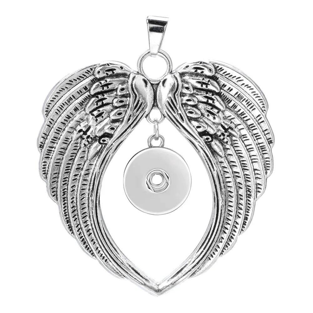 Vintage 18mm Snap Button Pendant Necklace With Angel Wings Feather Shape  Women Antique Silver Color For Snaps Jewelry