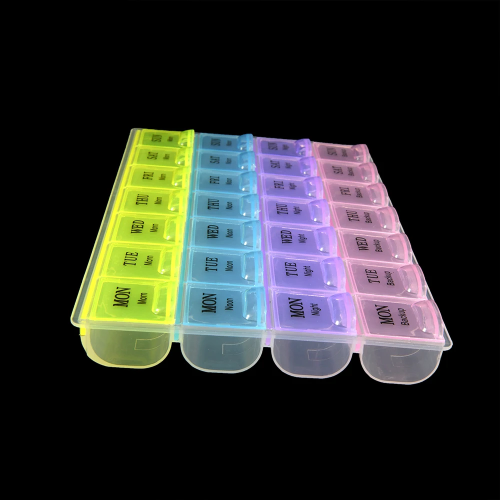 1 PC 4 Row 28 Squares Weekly 7 Days Tablet Pill Box Holder Medicine Storage Container Case Pill Case Organizer Storage Box