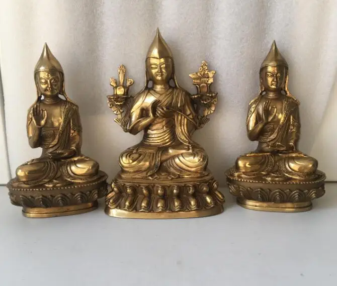 

3 PCS A Set Tibet Copper Bronze Tsongkhapa Ke Zhujie Gentown Juba Goddess Buddha Statue 18cm/16cm