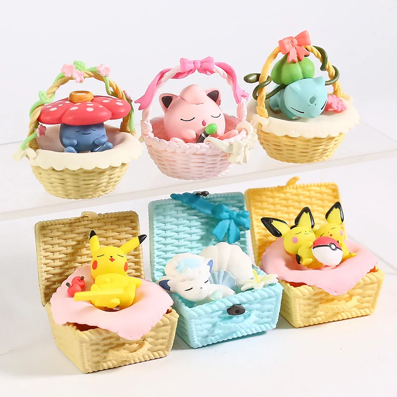 Pokemon Utatane Basket Vulpix Pichu Jigglypuff Bulbasaur Vileplume PVC Figures Toys 6pcs/set