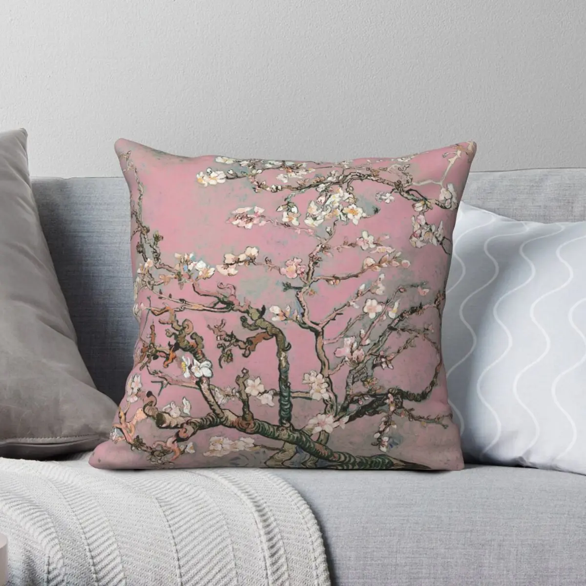 

Almond Blossom Van Gogh Pink Pastel Square Pillowcase Polyester Linen Velvet Pattern Zip Decor Home Cushion Cover