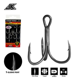 JK JT-27 Triple Pêche Gris 2X Treble Hooks 1 boîte Fish Tees T-GloGruPoint Round Bend Super Antirouille Hameçons Mer Tackle