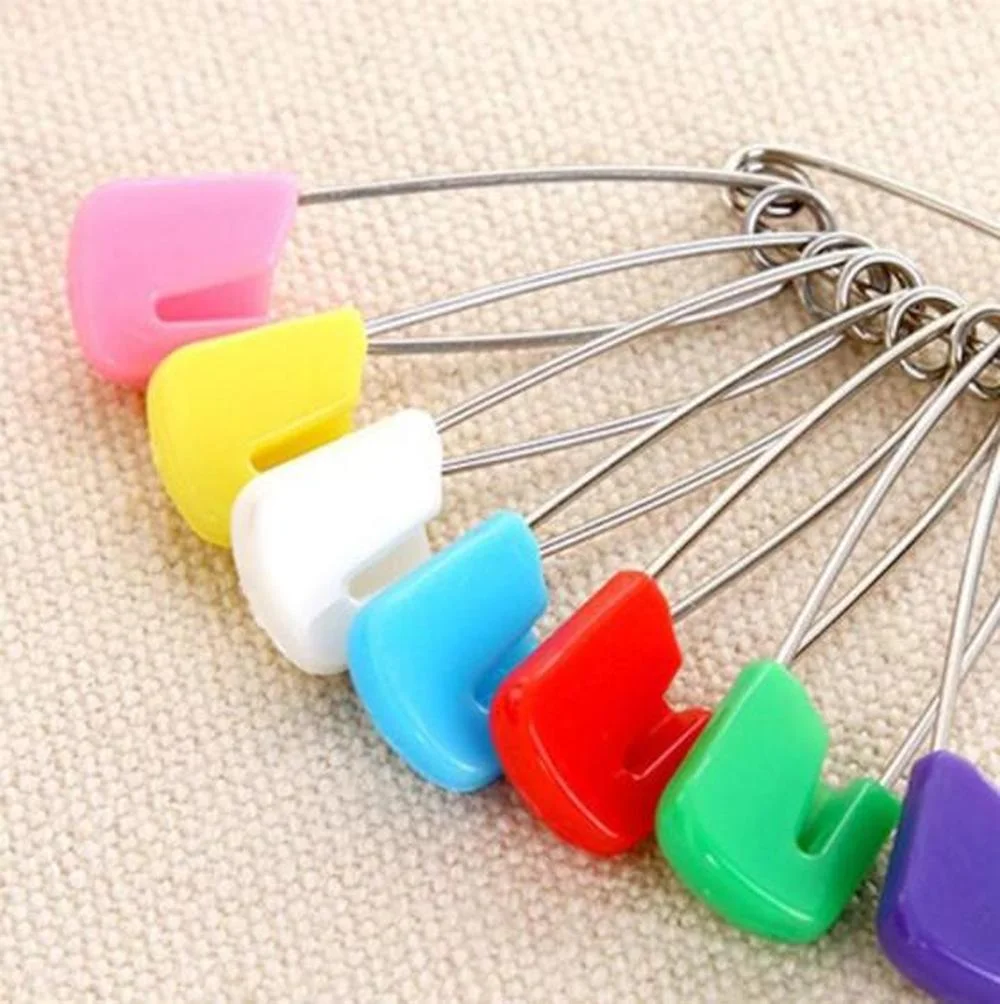 5Pcs 40mm Colorful Plastic End Baby Kids Cloth Diaper Pins Stainless Steel Safety Pins Metal Brooch Badge Sewing Needle Knit