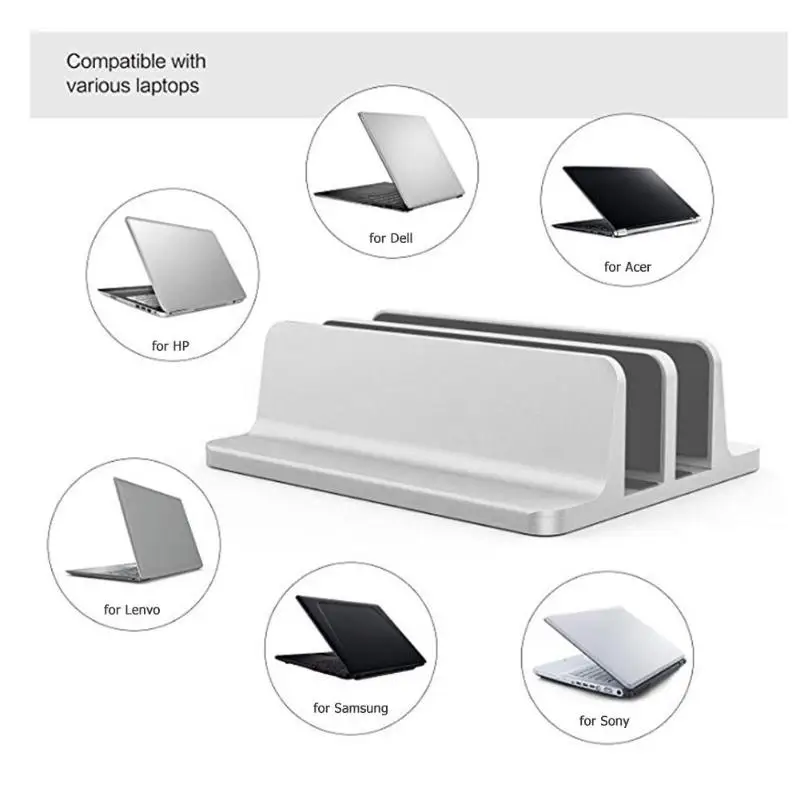 Imagem -05 - Liga de Alumínio Vertical Laptop Stand pc Stand Detém Dispositivos Largura do Suporte Ajustável Anti-derrapante e Estável